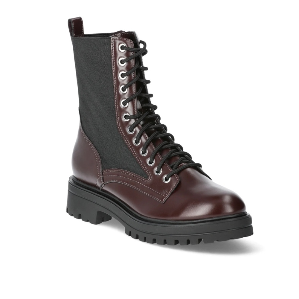 No Boundaries Burgundy Knit Lace Up Combat Boots